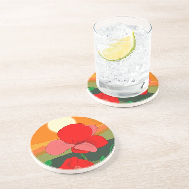 Posavasos La pradera de amapola al atardecer (Lado)