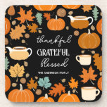 Posavasos La salida de arce de las calabazas retro de Acción<br><div class="desc">Agradecimiento agradecido bendecido estilo retro de mediados de siglo vajilla estilo tableware personalizaciones maestras Gracias por regalos,  calabazas hojas de arce cups y olla</div>