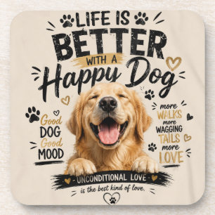 Posavasos La vida es mejor con diseño de perros felices