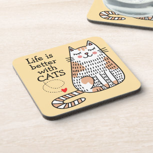 Posavasos La Vida Es Mejor Con Gatos Doodle