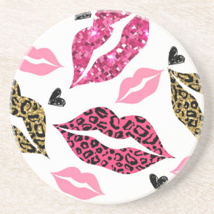 Posavasos Labios brillantes: Patrón de moda Leopard