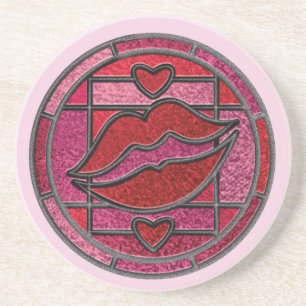 Posavasos Labios de Vidrio Emplomado y Corazones Rosa Coaste