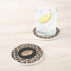 Posavasos Labios Dorados Estampado de Leopardo XOXO