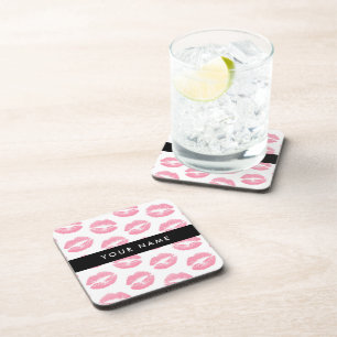 Posavasos Labios rosados, besos, pintalabios, tu nombre, per