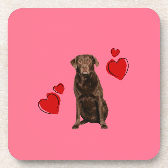 Posavasos Labrador de chocolate feliz día de San Valentín (Frente)