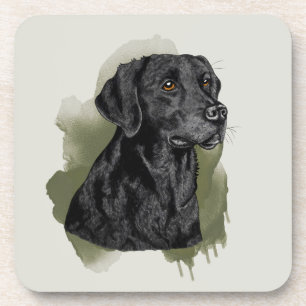 Posavasos Labrador Retriever Negro Arte Acuarela Sobre Verde