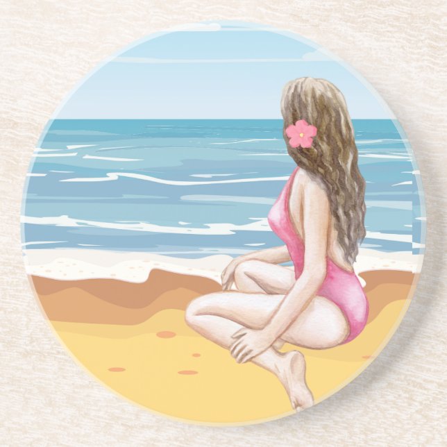 Posavasos ladie en la playa (Frente)