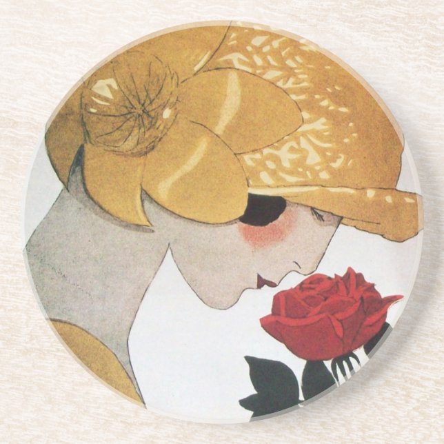 POSAVASOS LADY CON ROSA ROJA (Frente)
