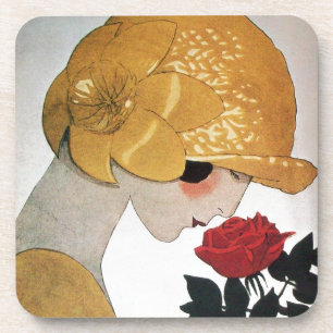 POSAVASOS LADY CON ROSA ROJA