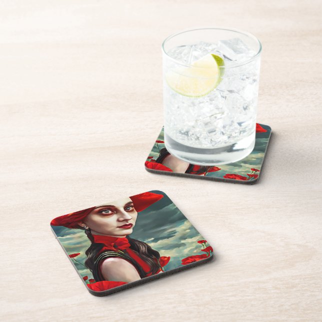 Posavasos Lady of the Poppy Flowers fantasía arte original (Lado Derecho)