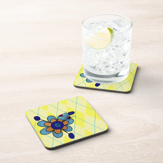 Posavasos Ladybug y Flor Amarillo (Lado Derecho)