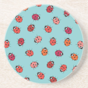 Posavasos Ladybugs, fondo azul, encantadora pieza sin costur