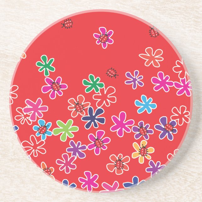 Posavasos Ladybugs y flores retro (Frente)