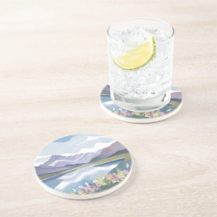 Posavasos Lago de Montaña Paisaje Floral Acuarela