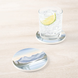Posavasos Lago Tahoe   Paisaje montañoso de acuarela