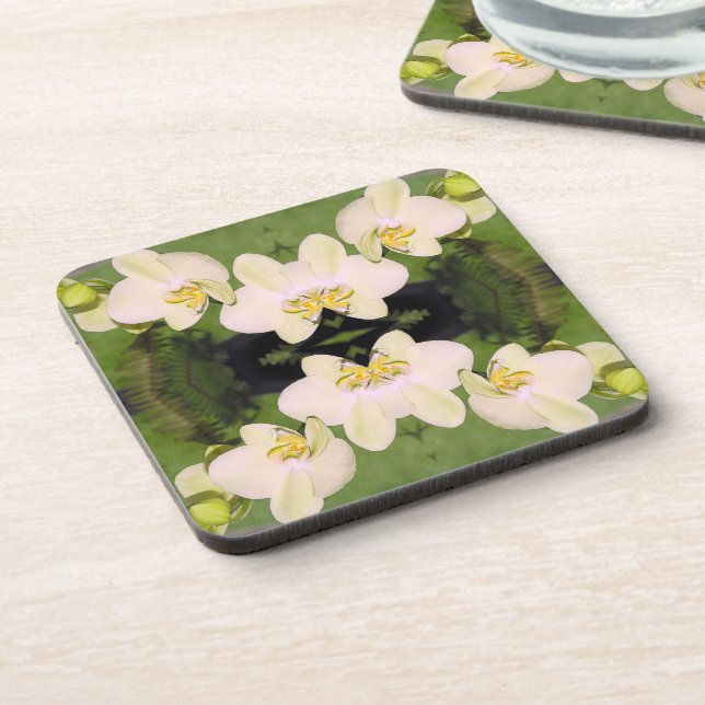 Posavasos Las orquídeas blancas en un fondo verde (Lado Izquierdo)