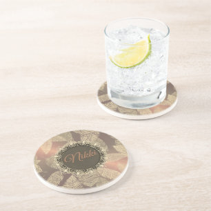 Posavasos Las plumas de oro en el Rosa personalizado