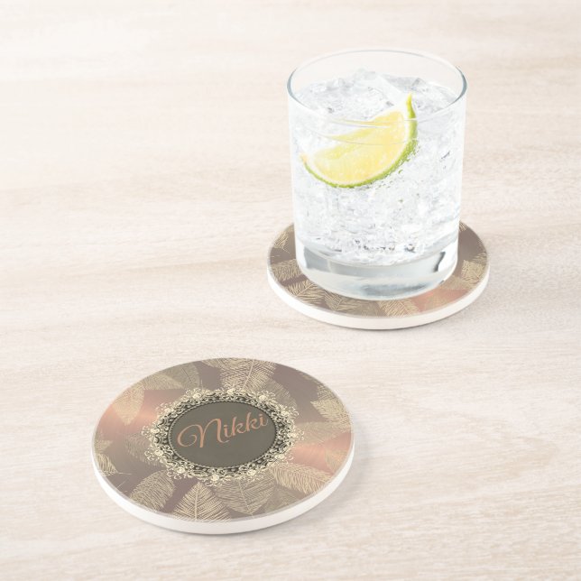 Posavasos Las plumas de oro en el Rosa personalizado (Lado)