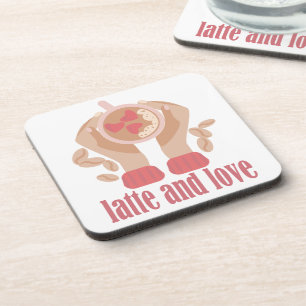 Posavasos Latte y taza de amor, manos y cita de café