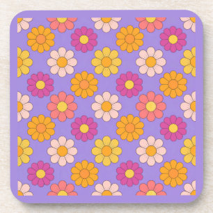 Posavasos Lavanda Flores Groovy de color rosa amarillo rosa