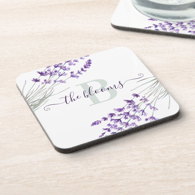 Posavasos Lavanda monogramada Monstruo plástico duro (Lado Izquierdo)