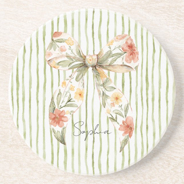 Posavasos Lazo floral de rayas verdes (Frente)