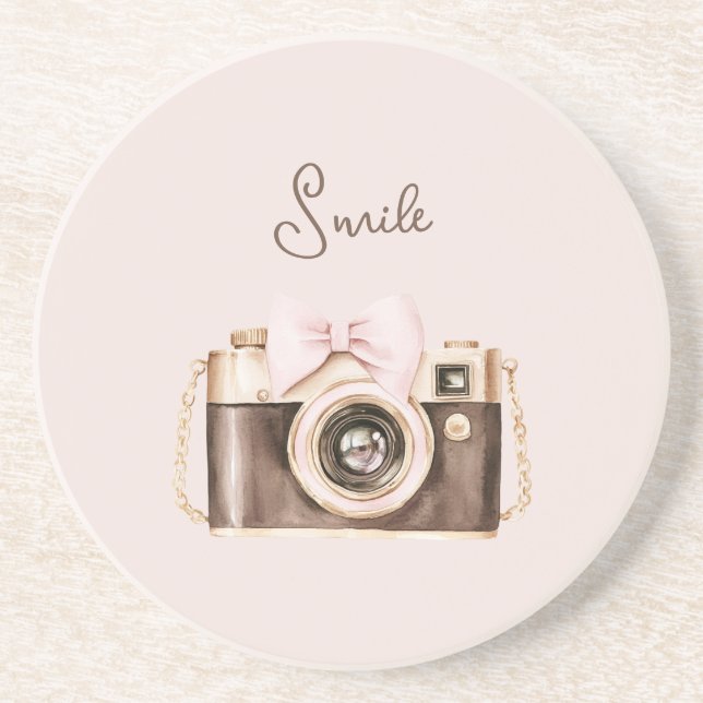 Posavasos Lazo Rosa Cámara Marrón Sonrisa (Frente)