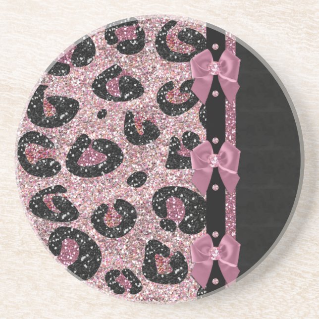 Posavasos Lazos de cinta de estampado de leopardo rosa RAB R (Frente)