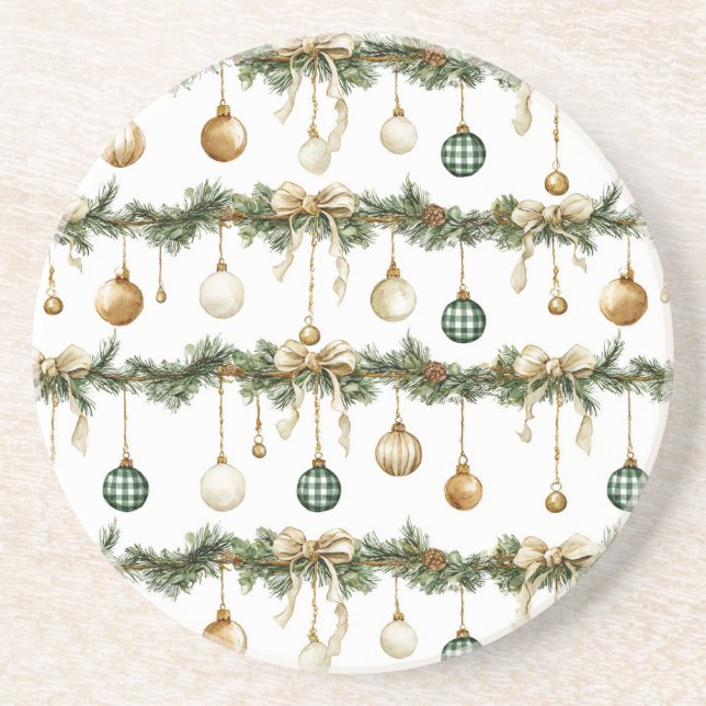 Posavasos Lazos Marrones Rústicos Crema Verde Navidad   (Frente)