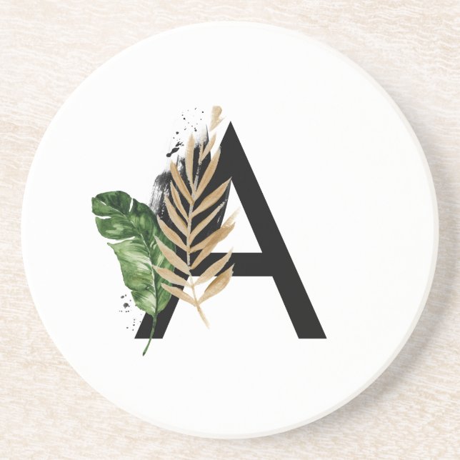 Posavasos Leaves tropicales Letra falsa Relieve metalizado d (Frente)