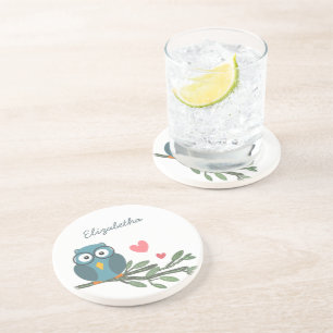 Posavasos Lechuza con anteojos en un nombre personalizado de