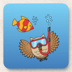 Posavasos Lechuza con máscara de buceo y pescado tropical