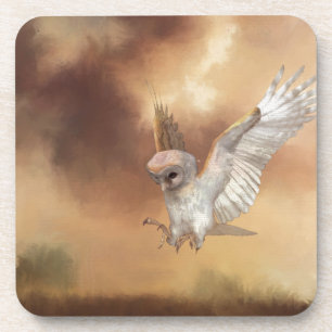 Posavasos Lechuza de granero en pintura digital de vuelo
