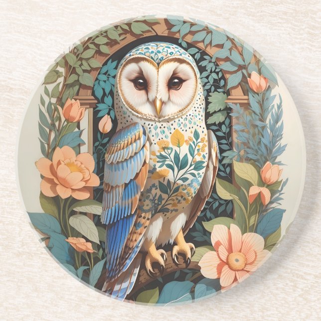Posavasos Lechuza de grano con estampado floral de época (Frente)