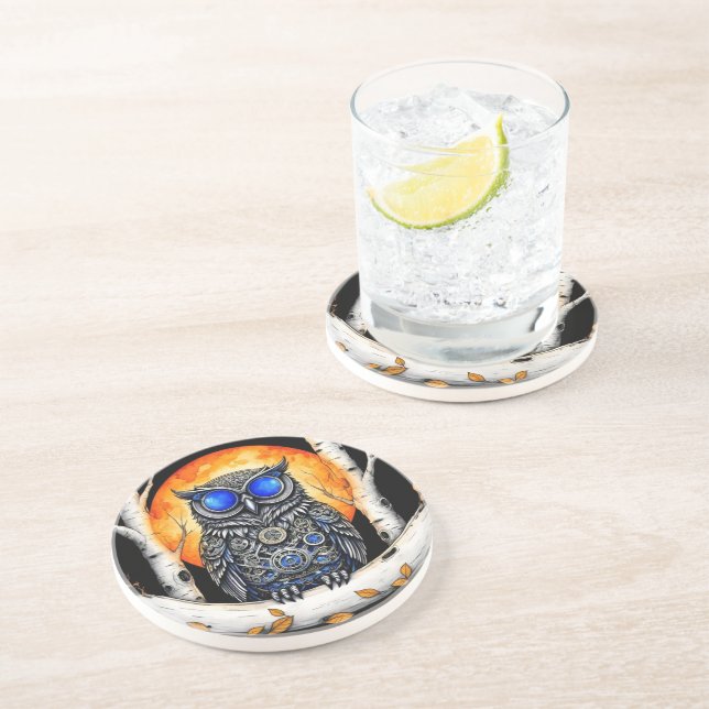 Posavasos Lechuza de ojos azules de Punk de vapor y luna lle (Lado)