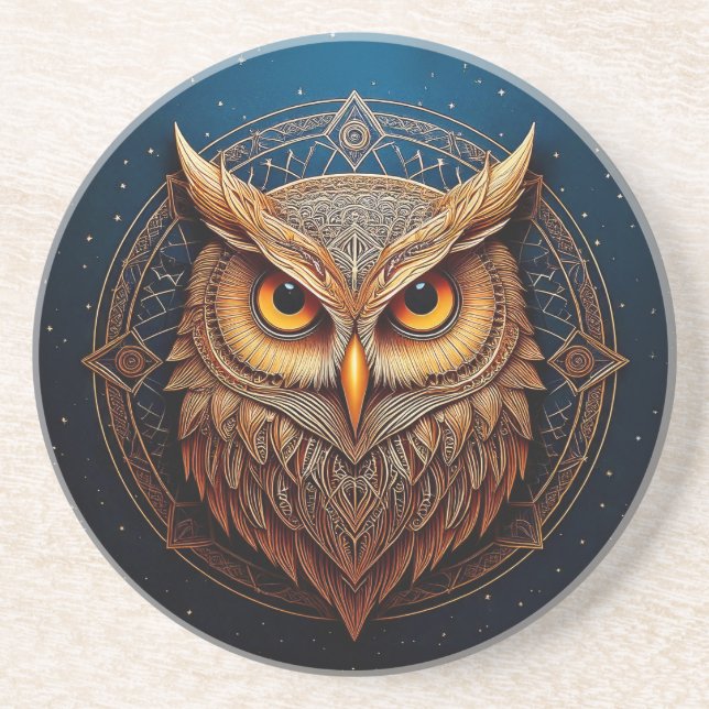 Posavasos Lechuza Geométrica Dorada (Frente)