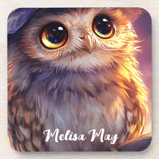 Posavasos Lechuza linda con un Gorra de brujas (Frente)