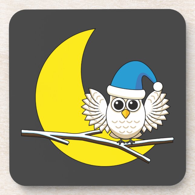 Posavasos Lechuza nevada en una nueva noche de invierno en l (Frente)