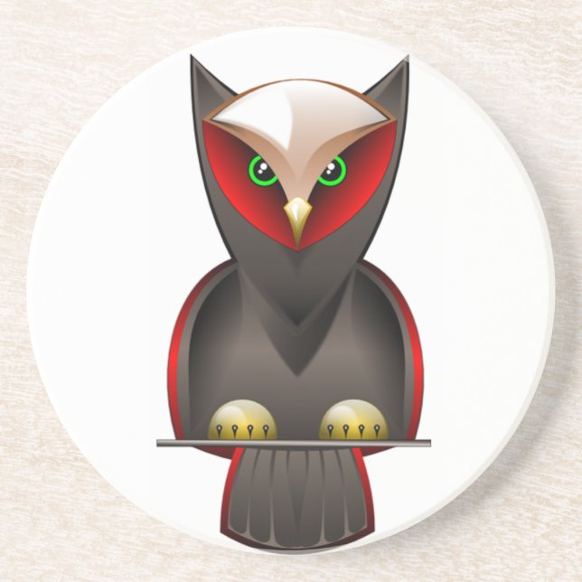 Posavasos Lechuza Ninja en verde rojo y marrón (Frente)
