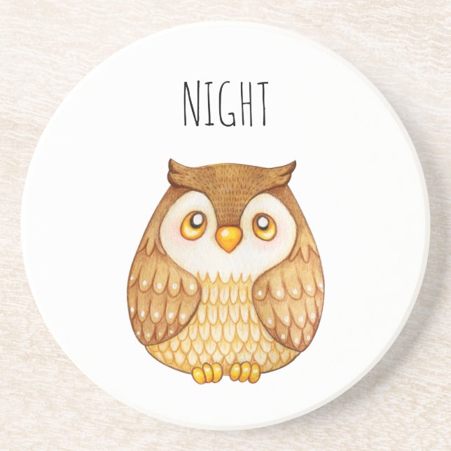 Posavasos Lechuza Nocturna de acuarela (Frente)