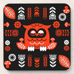 Posavasos Lechuza Nórdica naranja Y Negro
