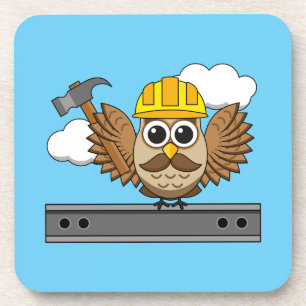 Posavasos Lechuza trabajadora de construcción con Personaliz
