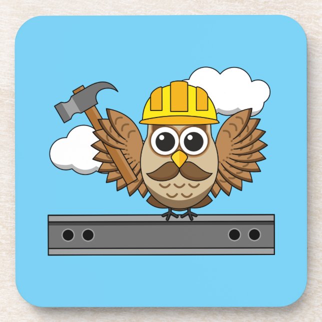 Posavasos Lechuza trabajadora de construcción con Personaliz (Frente)