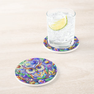 Posavasos Lechuza Whimsical Con Ojos De Zafiro