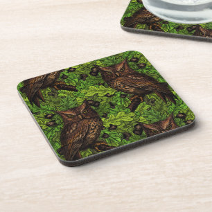 Posavasos Lechuzas en el roble, verdes y marrones