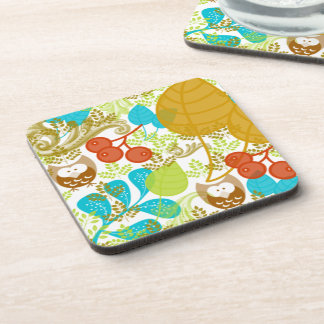 Posavasos Lechuzas retro deja fruta en verde marrón turquesa