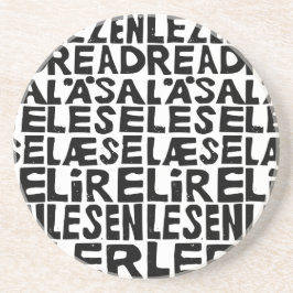Posavasos "Leer" en blanco y negro en 8 idiomas corte de lin