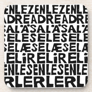 Posavasos "Leer" en blanco y negro en 8 idiomas corte de lin