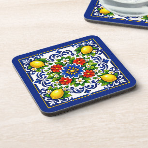 Posavasos 🍋 Lemon Azul Bloom — Mediterráneo Azulejo