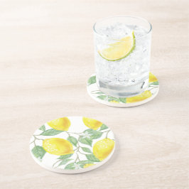 Posavasos Lemon Floral Round Stone Coaster